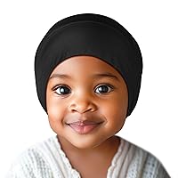 Fittia Silk Satin Baby-Bonnet for Sleeping, Satin-Bonnet for Baby 6-12 Month, Silky Night Sleep Cap for 12-18 Months Black
