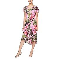 S.L. Fashions Women's Flutter Sleeve Cowl Neck Midi Dress with Shoulder Embellishment (Petite and Regular Sizes)