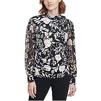 Calvin Klein Womens Floral Pullover Blouse, Black, Large