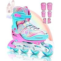 4 Adjustable Size Inline Skates for Girls, Sportneer Kids Inline Skates Ages 8-12 Light Up Girls Inline Roller Skates Illuminating Wheels for Kids Children Beginner Outdoor Size 2-5/6-9