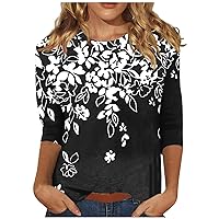 Business Casual Outfits for Women, Y2K Tops Chiffon Blouses for Women 3/4 Sleeve Shirt Womens Summer O Neck Trendy Slim Blouse Women's Casual Printed Fashion Tops Fashion Loose (Black,4X-Large)