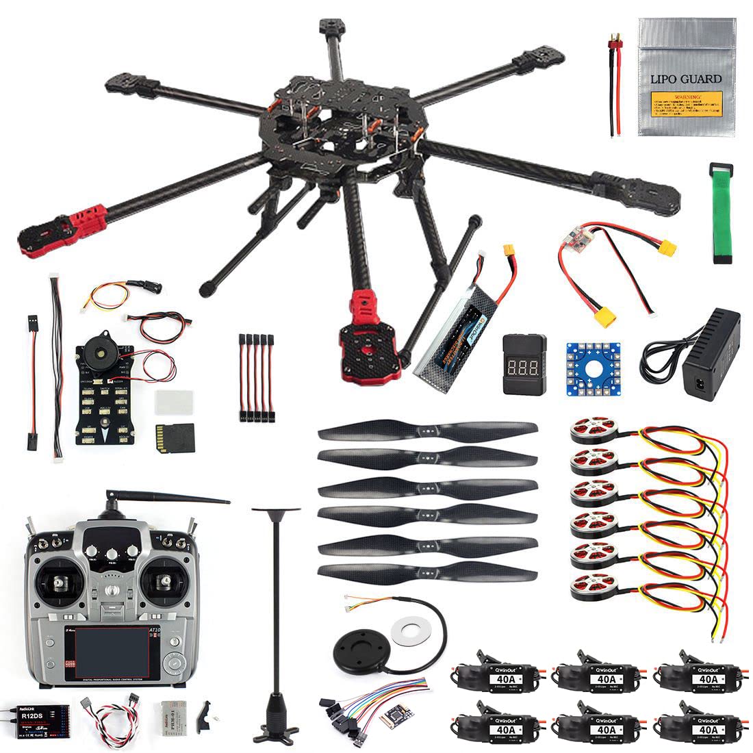 QWinOut ARF/PNP Full Set Hexacopter DIY Drone Kit Tarot 690mm Frame with 750KV Motor GPS PIX 2.4.8 32 Bit Flight Controller (ARF)