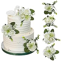 RAYNAG 4 Pieces Cake Flowers Rustic Wedding Cake Topper Engagement Cake Decorations Floral Cake Topper Artificial Rose Cake Decorations for Wedding Birthday Party Bridal or Baby Shower Party Supplies