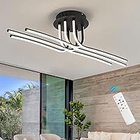 CHYING Modern Ceiling Light 6-Light Contemporary Black Flush Mount Ceiling Lighting with Remote Control Dimmable Ceiling Light Fixture for Dining Room Living Room Bedroom Kitchen 48W 3000K-6000K