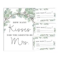 How Many Kisses for The Soon to Be Mrs Greenery White Bridal Shower Game 1 Sign + 30 Cards