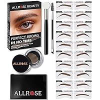 ALLROSE Eyebrow Stamp Stencil Kit - Waterproof Eye Brow Stamping Kit for Perfect Eyebrows with 20 Brow Stencils, Brow Stamp Stencil Kit