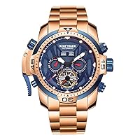 REEF TIGER Sport Men Watch Complicated Dial with Year Month Calendar Rose Gold Black Dial Bracelet Watches RGA3532