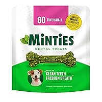 Minties Dental Chews for Dogs, 80 Count, Vet-Recommended Mint-Flavored Dental Treats for Tiny/Small Dogs 5-24 lbs, Dental Bones Clean Teeth, Fight Bad Breath, and Removes Plaque and Tartar