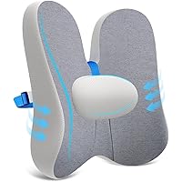 Lumbar Support Pillow Office Chair and Car Seat Back Support, Ergonomic Back Cushion Promotes Back Pain Relief - Memory Foam with Adjustable Strap and Small Support Cushion - Gray