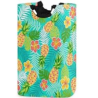 visesunny Collapsible Laundry Basket Pineapple Hibiscus Tropical Leaf Large Laundry Hamper with Handle Toys and Clothing Organization for Bathroom, Bedroom, Home, Dorm, Travel