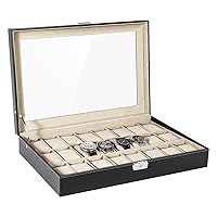 Uten Watch Box, 24 Slots Leather Watch Case, Watch Box Organizer Jewelry Storage with Large Glass Lid, Watch Display Case, Watch Box for Men & Women Gift
