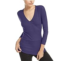 Womens V-Neck Basic T-Shirt, Purple, X-Small
