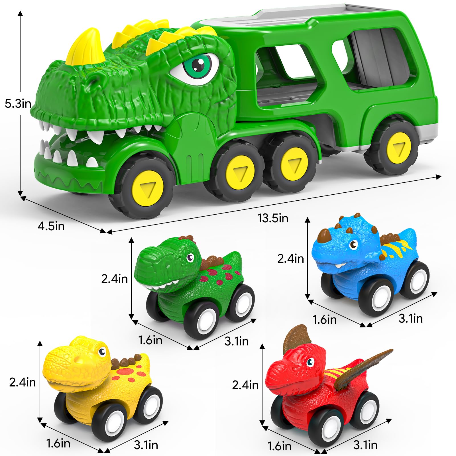 HEGUD Toddler Car Toys for 1 2 3 4 5 Year Old Boy, 5-in-1 Dinosaur Vehicle Trucks Toys with Sounds & Lights Toddler Toys for Boys 4-7 Dinosaur Toys for Kids 3-5