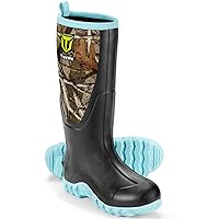 TIDEWE Rubber Boots for Women Multi-Season, Waterproof Rain Boots with Steel Shank, 6mm Neoprene Durable Rubber Outdoor Hunting Boots (Pink & Green)