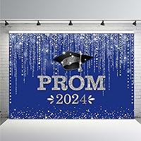MEHOFOND Blue and Silver Prom 2024 Backdrop Shinning Decorations for 2024 Prom Night Graduation Party Decor Graduates Celebrations Party Supplies Photo Booth Props Photography Background 7x5ft
