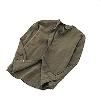 Men's Casual Loose Linen Shirt with Small Collar, Long Sleeve Top