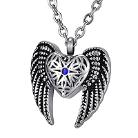 Crystal in Star & Angel Wing Memorial Ashes Pendant Urn Necklace Cremation Jewelry