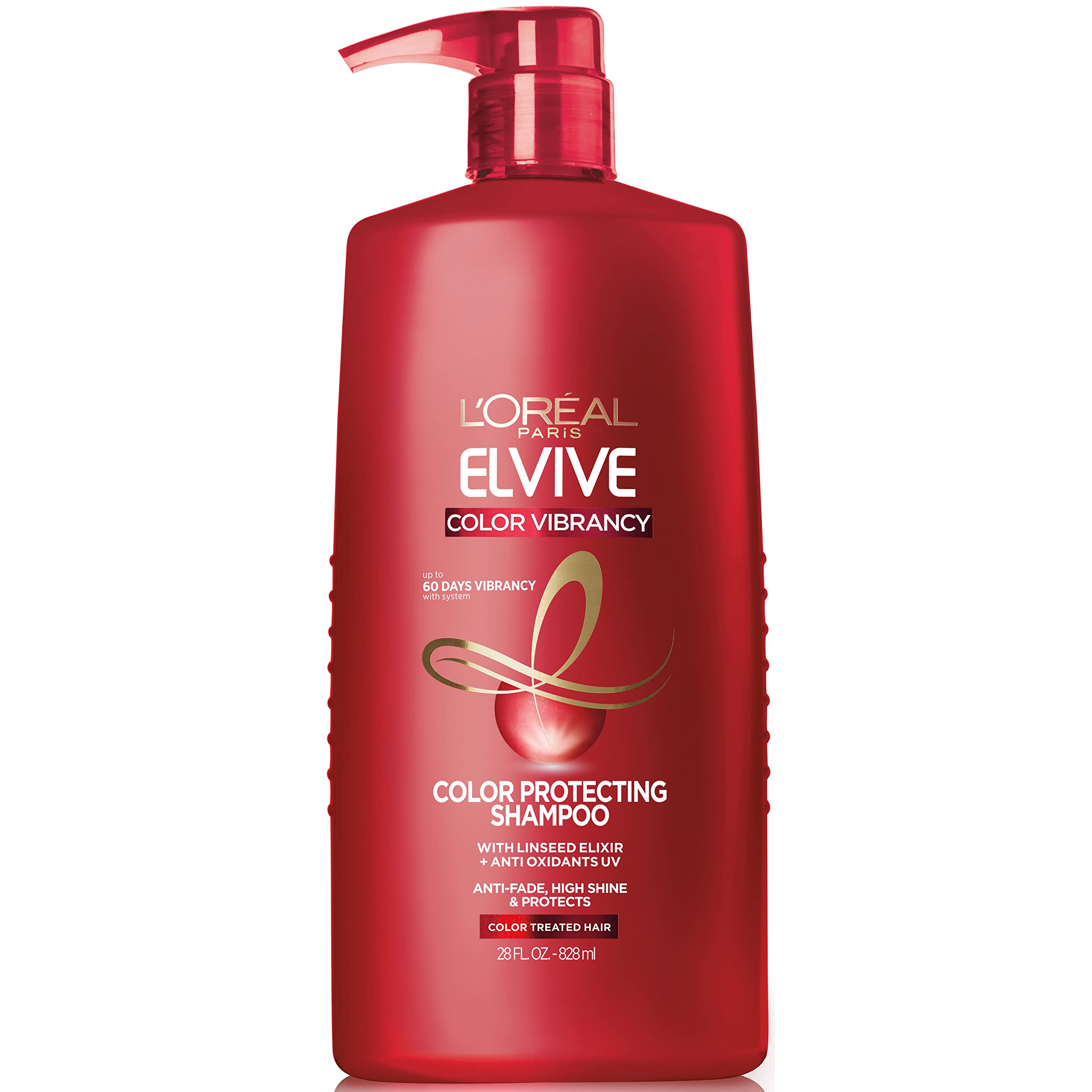 L'Oreal Paris Elvive Color Vibrancy Protecting Shampoo, for Color Treated Hair, Shampoo with Linseed Elixir and Anti-Oxidants, for Anti-Fade, High Shine, and Color Protection, 28 Fl Oz