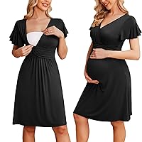 Ekouaer Womens Maternity Dress Short Sleeve V-Neck Nursing Dresses Pregnancy Clothes S-XXL