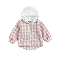 Amiblvowa Toddler Baby Boy Girl Fall Winter Clothes Flannel Hooded Plaid Shirt Jacket Button Down Shacket
