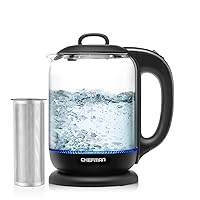 Chefman 1.7 Liter Electric Kettle With Tea Infuser, Cordless With Removable Lid And 360 Swivel Base, LED Indicator Lights, Black