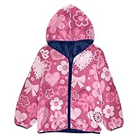 Sherpa Lined Toddler Hoodie Valentine's Day Hot Pink Flowers Cute Hearts Toddler Boy Winter Coat Navy Blue Baby Zip Up