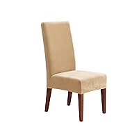 SureFit Stretch Pique Short Dining Room Chair Cover, Dining Chair Cover with Bottom Elastic for a Secure Fit, Removable & Machine Washable, Cream