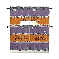 Orange Purple Kitchen Curtains Swag Valance and Tier Curtains Set 36 Inch Length, Rod Pocket Drape Panels Pair Swag Curtains for Bathroom/Cafe/Window Halloween Black Witch Bat Haunted-House Tombstone