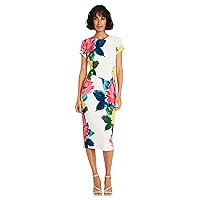 Maggy London Women's Placement Print Matte Jersey Midi Sheath Career Office Workwear Event Occasion Guest of