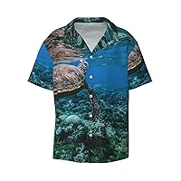 Funny Sea Turtle Men's Summer Short-Sleeved Shirts, Casual Shirts, Loose Fit with Pockets