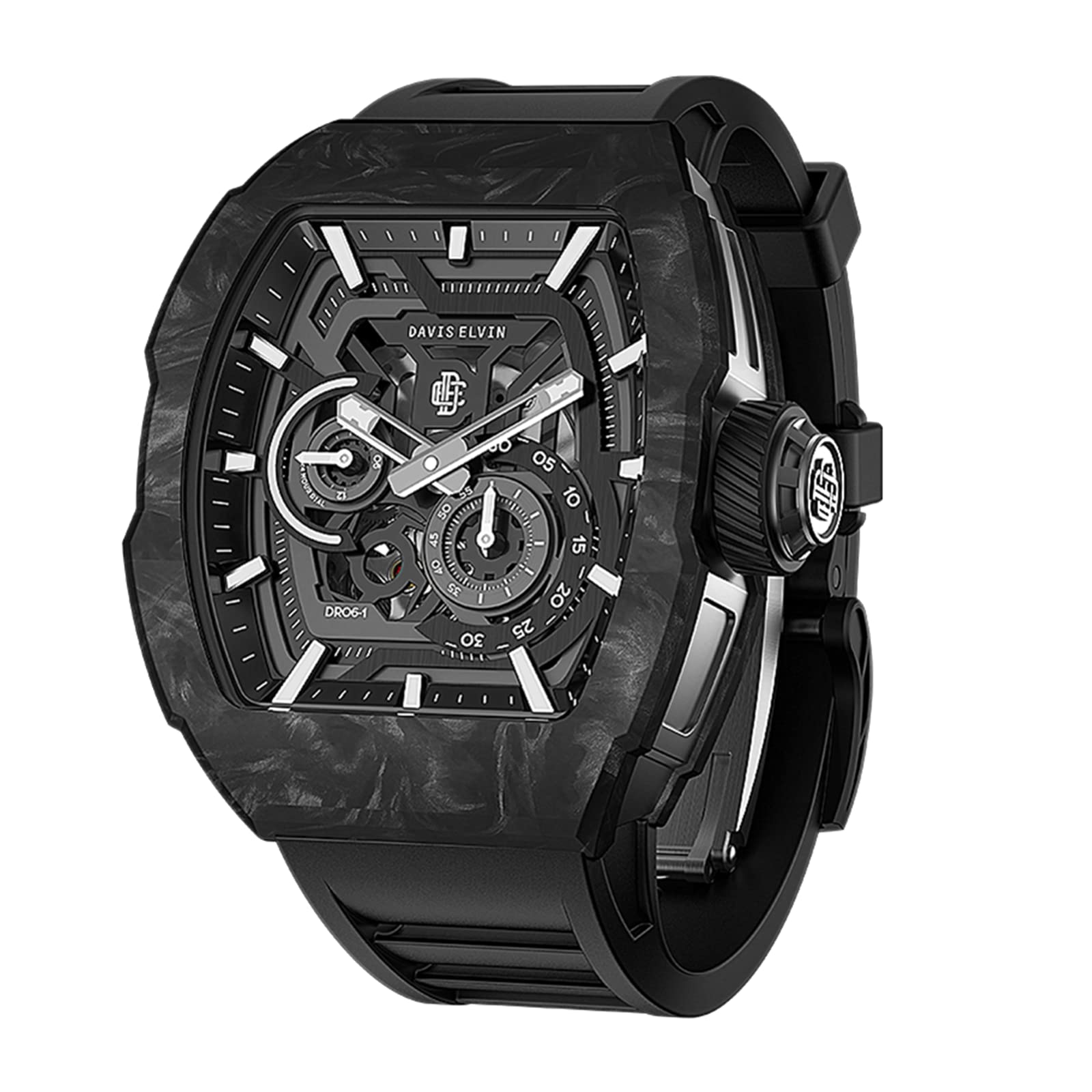 DAVIS ELVIN Tonneau Design Fashion Wrist Watch Carbon Fiber Automatic Movement Mechanical Watch Men's Wristwatch Birthday Gift Big Surprise for Men-DR06-1