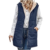 TUNUSKAT Teen Girl 2023, Long Puffer Vest Women Plus Size Winter Coats Sleeveless Hoodie Jacket Full Zipper Down Coat Warm Puffer Outwear