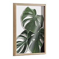 Kate and Laurel Blake Monstera leaves Framed Printed Glass Wall Art by Amy Peterson Art Studio, 18x24 Natural, Decorative Nature Art for Wall