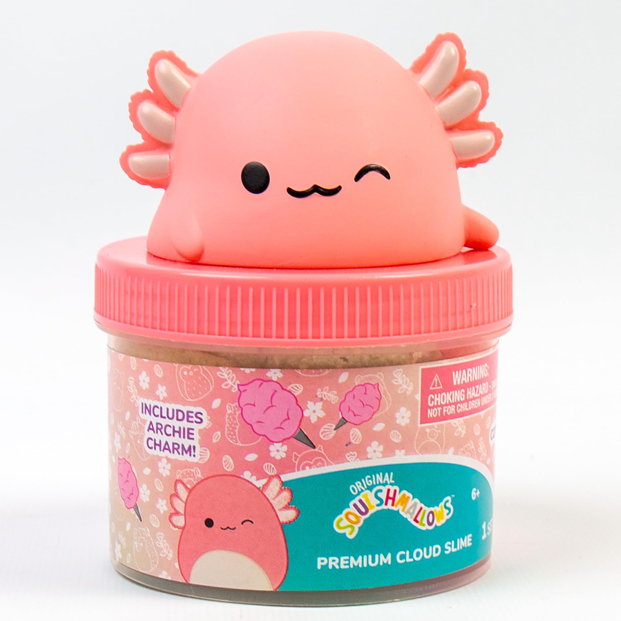 Original Squishmallows Archie The Axolotl Premium Cloud Slime, 8 oz. Fluffy Slime, Cotton Candy Scented, 3 Fun Slime Add Ins, Pre-Made Slime for Kids, Great 6 Year Old Toys, Super Soft Sludge Toy