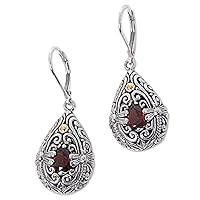 NOVICA Handmade .925 Sterling Silver 18k Gold Accented Garnet Dangle Earrings Dragonfly Red Indonesia Animal Themed Birthstone [1.6 in L x 0.6 in W x 0.2 in D] 'Dragonfly Duet'