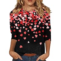 Valentines Day T Shirt Women Shirts and Blouses Valentines Day Shirt for Womens Love Heart Print Trendy 3/4 Sleeve Tops