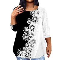 Plus Size Tshirts for Women, Womens Fashion Workout Tops for Women 3/4 Sleeve Shirt Women's Comfy Round Neck Blouse Daily Printed Dressy Casual Tunic Plus Size Fashion Daily Tee (Black,4X-Large)