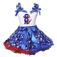 Petitebella Starry Dog White Shirt Blue Patriotic Stars Petti Skirt Outfit 1-8y