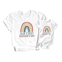SoRock First Mother's Day T-Shirt Matching Mom & Baby Rainbow Onesie Gift