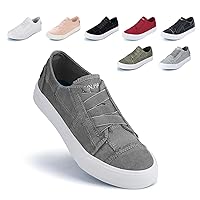 JENN ARDOR Women's Stylish Slip On Sneakers No Laces Elastic Low Top Canvas Sneakers Trendy Flats Comfortable Casual Walking Shoes