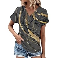 Short Sleeve Tops for Women Loose Fit Button Down V Neck T Shirts for Women Solid Summer Blouses Tunic Top