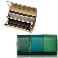 Rinle Women's Long Wallet, Large Capacity, Brand, Vertical Card Storage, Gift Box Included, green (forest green)