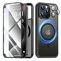 Matekxy for iPhone 15 Pro Max Case MagSafe, [Military-Grade Protection] [Built-in Tempered Glass Screen Protector with Camera Lens Protector] Magnetic Phone Case for iPhone 15 Pro Max - Black Titanium