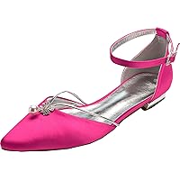 Womens Pointed Toe D-Orsay Rhinstones Pearl Flats Wedding Pumps Ankle Strap Shoes