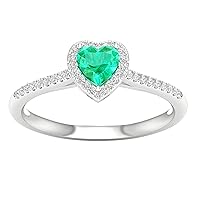 Gemstone 10K White Gold Heart Cut Emerald 1/8 CT TW Diamond Halo Women's Ring