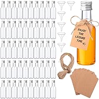 100 Pcs Mini Liquor Bottles Set, 1.7oz Mini Empty Plastic Alcohol Shot Bottles, Airtight Spirit Bottle with Caps, 6 Pcs Funnels, 100 Pcs Kraft Tags and 65 ft Rope for Party Wedding (Sliver Caps)