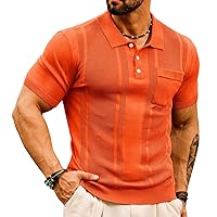 Men's Knit Polo Shirts Short Sleeve Texture Lightweight Golf Shirts Sweater