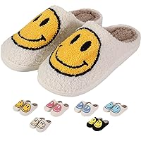 Retro Fuzzy Face Slippers for Women men， Womens Girls Cute Yellow the Lable Face House Slippers for Indoor Outdoor Pink/White/Black/Blue