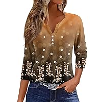 Patriotic 4th of July Shirts for Women 3/4 Sleeve Henley Neck Graphic Tees Trendy Tops 2024 Blouses Button Down Clothing