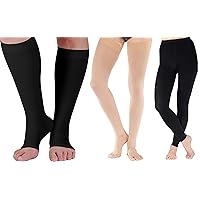 (6 Pairs) Compression Socks Plus Size Circulation 20-30mmHg - Extra Wide Opaque Closed Toe Women & Men Knee Hi Stockings for Swelling Edema Maternity - Black & Beige & Black